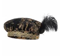 Nishiyuenyi Men Hat Muffin Top Medieval Flat Cap Feather Gemstone Decor Velvet Polyester Historical Headwear Suitable for Stage Performances Historical Reenactments Halloween Parties Adults, Black