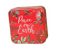 Nishiyuenyi Square Christmas Tin Storage Candy Box, Festive Cookie Tin Assortment for Christmas Celebrations Decoration, Xmas Cookies Baking Gift Packing Case, Tins Cookie Containers, Red Peace