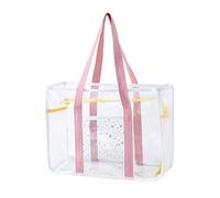 Nishiyuenyi Womens Shoulder Purse Clear Tote Bag Waterproof PVC Handbag Large Capacity Zip Compartment Lightweight Organizer Suitable for Work Shopping Travel Bea, Pink