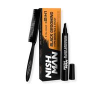 NISHMAN 2-in-1 Grooming Beard Pen & Brush - Black - 4-Tip Precision Beard Filler for Men - Natural Beard & Hairline Definition - Smudge-Free, Long-Lasting Formula for a Clean, Sharp Look