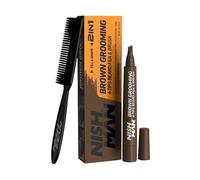 NISHMAN 2-in-1 Grooming Beard Pen & Brush - Brown - 4-Tip Precision Beard Filler for Men - Natural Beard & Hairline Definition - Smudge-Free, Long-Lasting Formula for a Clean, Sharp Look