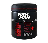 NISHMAN Hair Styling Gel 5+ Gum Effect 750ml - Ultra Strong Hold Hair Gel with Long-Lasting Shine and Defined Style for Men