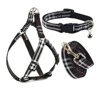 NISIYE Cute Plaid Dog Collar Harness and Leash with Safety Buckle - Adjustable and No Pull Comfortable Dog Collars for Small Puppy, Stylish Durable Gift for Boy Girl Pets
