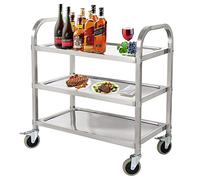 Nisorpa 3 Tier Stainless Steel Catering Trolley Wheels Utility Cart Kitchen Cart Serving Trolley with Locking Wheels for Kitchen Hotels-950 x 500 x 950MM