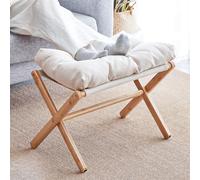 Nisorpa Foldable Foot Stool Footrest Foot Rest Leg Rest Ottoman for Sofa Ottomans, Bamboo Footrest Wooden Shoe Changing Stool Folding Wood Footstool with X Legs, Removable Thick Cushion,Beige