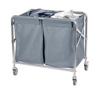 Nisorpa Laundry Trolley 2 Section Divided Foldable Laundry Basket 300L Commercial Laundry Sorter on Wheels Heavy Duty Laundry Hamper Collapsible Laundry Cart Large Folding Laundry Trolley