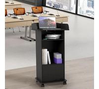 Nisorpa Lectern Podium Stand Portable Podium Stand, Mobile Wood Church Pulpits Podium Reception Stand with Adjustable Shelf and Lockable Wheels for Churches Conference School, Black