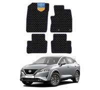 Nissan Qashqai J12 2021 onwards Tailored Car Floor Mats - 3mm Black Rubber with Blue Stitch Edge, Anti-Slip, Waterproof, OEM Clips, UK-Made with Black Cloth-Bound Edge - Prestige Mats