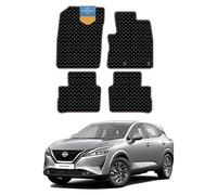 Nissan Qashqai J12 2021 onwards Tailored Car Floor Mats - 3mm Black Rubber with Orange Stitch Edge, Anti-Slip, Waterproof, OEM Clips, UK-Made with Black Cloth-Bound Edge - Prestige Mats