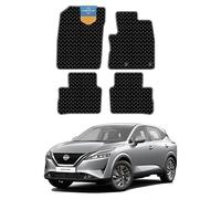 Nissan Qashqai J12 2021 onwards Tailored Car Floor Mats - 3mm Black Rubber with White Stitch Edge, Anti-Slip, Waterproof, OEM Clips, UK-Made with Black Cloth-Bound Edge - Prestige Mats