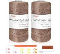 Nissary 1.5mm Macrame Cord Kit, 2 Colour Polyester Ice Silk Crochet Yarn with Crochet Hook, Stitch Markers, Leather Label and Tweezers for Summer Hats, Bags, Seat Cushions and DIY Crafts