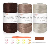 Nissary 1.5mm Macrame Cord Kit, 3 Colour Polyester Ice Silk Crochet Yarn with Crochet Hook, Stitch Markers, Leather Label and Tweezers for Summer Hats, Bags, Seat Cushions and DIY Crafts