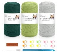 Nissary 3 Pack 200g T Shirt Yarn for Crocheting - Crochet Yarn Thick Includes 10mm Hook & Accessories - Ideal for DIY Tote Bags, Cushions, Chunky Blankets & Home Decor Projects