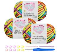 Nissary Chunky Cotton Yarn for Crochet 3x100g Thick Wool for Knitting Crochet Yarn with 4mm Hook Starter Kit for Beginners Amigurumi Projects (Rainbow-3)
