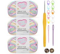 Nissary Chunky Crochet Yarn 3-Pack 50g - Cotton Yarn for Beginners with 3.5mm Hook - Thick Wool Amigurumi Starter Kit