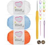 Nissary Chunky Crochet Yarn 3-Pack 50g - Cotton Yarn for Beginners with 3.5mm Hook - Thick Wool Amigurumi Starter Kit