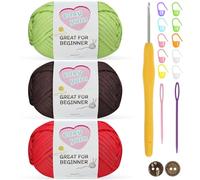 Nissary Chunky Crochet Yarn 3-Pack 50g - Cotton Yarn for Beginners with 3.5mm Hook - Thick Wool Amigurumi Starter Kit