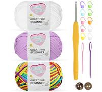 Nissary Chunky Crochet Yarn 3-Pack 50g - Cotton Yarn for Beginners with 3.5mm Hook - Thick Wool Amigurumi Starter Kit