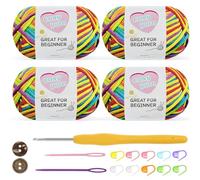 Nissary Chunky Crochet Yarn Kit for Beginners Thick Wool Cotton Amigurumi Yarn 4x50g Chunky Wool for Knitting, Ideal Easy Crochet Starter Kit for All Your Crochet Projects (4-Rainbow)