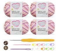 Nissary Chunky Crochet Yarn Kit for Beginners Thick Wool Cotton Amigurumi Yarn 4x50g Chunky Wool for Knitting, Ideal Easy Crochet Starter Kit for All Your Crochet Projects (4-mixpink)