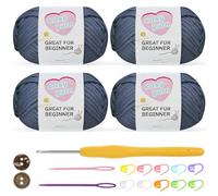 Nissary Chunky Crochet Yarn Kit for Beginners Thick Wool Cotton Amigurumi Yarn 4x50g Chunky Wool for Knitting, Ideal Easy Crochet Starter Kit for All Your Crochet Projects (4-Navy)