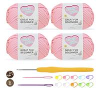 Nissary Chunky Crochet Yarn Kit for Beginners Thick Wool Cotton Amigurumi Yarn 4x50g Chunky Wool for Knitting, Ideal Easy Crochet Starter Kit for All Your Crochet Projects (4-Pink)