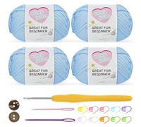 Nissary Chunky Crochet Yarn Kit for Beginners Thick Wool Cotton Amigurumi Yarn 4x50g Chunky Wool for Knitting, Ideal Easy Crochet Starter Kit for All Your Crochet Projects (4-Blue)