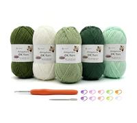 Nissary Crochet Yarn 5x100g, Yarn for Crocheting & Knitting, 60% Cotton + 40% Acrylic, Crochet Wool DK for Beginners with 2.5 mm Hook and Accessories, Perfect for Amigurumi and Craft Green