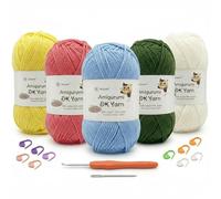 Nissary Crochet Yarn 5x100g, Yarn for Crocheting & Knitting, 60% Cotton + 40% Acrylic, Crochet Wool DK for Beginners with 2.5 mm Hook and Accessories, Perfect for Amigurumi and Craft