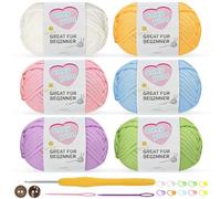 Nissary Crochet Yarn for Beginners 6x50g Chunky Wool, Thick Yarn for Crochet with 3.5mm Crochet Hook, Ideal for Amigurumi, Easy Cotton Yarn (Candy)
