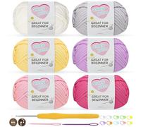 Nissary Crochet Yarn for Beginners 6x50g Chunky Wool, Thick Yarn for Crochet with 3.5mm Crochet Hook, Ideal for Amigurumi, Easy Cotton Yarn (Sweet)