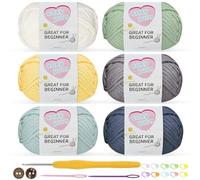 Nissary Crochet Yarn for Beginners 6x50g Chunky Wool, Thick Yarn for Crochet with 3.5mm Crochet Hook, Ideal for Amigurumi, Easy Cotton Yarn (Harvest)