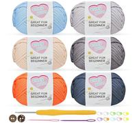 Nissary Crochet Yarn for Beginners 6x50g Chunky Wool, Thick Yarn for Crochet with 3.5mm Crochet Hook, Ideal for Amigurumi, Easy Cotton Yarn (Lack)