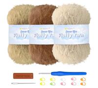 Nissary Plush Yarn for Crochet - 3 x 100g Crochet Wool, Fluffy DK Yarn with Hook & Accessories Kit - 218 yds / 200m per Ball for Beginners, Amigurumi & Handmade Gifts Brown-3