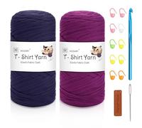Nissary T Shirt Yarn for Crocheting 2 Pack 200g - Crochet Yarn Thick Includes 10mm Hook & Accessories - Ideal for DIY Tote Bags, Cushions, Chunky Blankets & Home Decor Projects