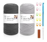 Nissary T Shirt Yarn for Crocheting 2 Pack 200g - Crochet Yarn Thick Includes 10mm Hook & Accessories - Ideal for DIY Tote Bags, Cushions, Chunky Blankets & Home Decor Projects