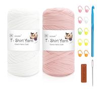 Nissary T Shirt Yarn for Crocheting 2x200g - Crochet Yarn Thick Includes 10mm Hook & Accessories - Ideal for DIY Tote Bags, Cushions, Chunky Blankets & Home Decor Projects