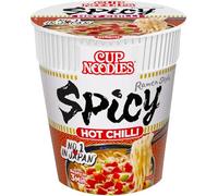 NISSIN Cup Noodles Spicy Hot Chilli Flavoured Instant Noodles, 64 g Pot (Pack of 8)