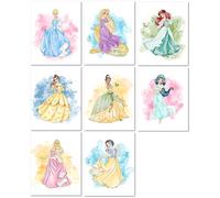 Nistio Princess Nursery Wall Art Prints, Ariel Nursery Poster, Newborn Gift, Cinderella Baby Room Decor For Girls, Princess Cinderella, Rapunzel, Ariel, Belle, Tiana, Jasmine, Set of 8 Prints, 8x10"