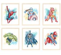 Nistio® Superhero Wall Decor, Superhero Wall Art for Boys Bedroom, Avengers Prints, Set of 6 Prints, Iron Man, Spiderman, Captain America, Hulk, Batman, Superman, Unframed, 8x10 inches