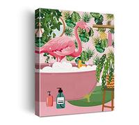 NISTOMISU Flamingo in Bathtub Bathroom Canvas Prints Wall Decor Tropical Pink Flamingo Canvas Art Sign Canvas Poster Gifts for Home Toilet Bathroom Decor 11.5"x15"