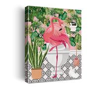 NISTOMISU Pink Flamingo on Toilet Bathroom Canvas Print Wall Decor Botanical Flamingo Art Sign 11.5"x15"