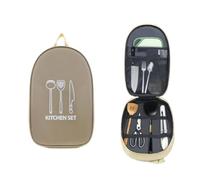 NISYOCIY Camping Cookware Storage Bag, Camping Cooking Utensils Set Bag Camping Tool Portable Storage Bag Suitable for Knife, Fork, Spoon, Chopping Board, Chef's Knife,Kitchenware Storage, khaki