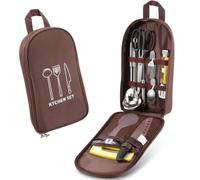 NISYOCIY Camping Cookware Storage Bag, Camping Cooking Utensils Set Bag Camping Tool Portable Storage Bag Suitable for Knife, Fork, Spoon, Chopping Board, Chef's Knife,Kitchenware Storage, Brown