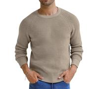 NITAGUT Men’s Jumpers Classic Crew Neck Waffle Textured Knit Sweaters Winter Warm Long Sleeve Pullover with Ribbing Edge,Light Camel,M