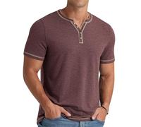 NITAGUT Men's Henley T-Shirts Short Sleeve Front Placket V-Neck Shirts Tops Summer Casual Fashion Tee Tops,Red,S
