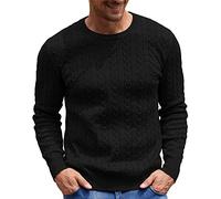 NITAGUT Men's Jumpers Sweater Crewneck Cable-Knit Pullover Sweater Black,X-Large