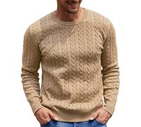 NITAGUT Men's Jumpers Sweater Crewneck Cable-Knit Pullover Sweater Khaki,X-Large