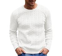 NITAGUT Men's Jumpers Sweater Crewneck Cable-Knit Pullover Sweater Wjite,Large White