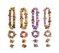 NITAIUN 16 Pieces Hawaiian Leis Party Decorations, Hawaiian Flower Necklace Flowers Bracelets Headband, for Tropical Hawaiian Party Theme Beach Party Hawaiian Night Bar Beach Vacation (Color mixing)